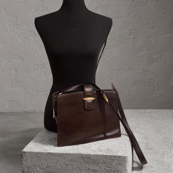 Dana Buchman Dark Brown Genuine Leather Gold Leaf & Signature Zipper Vintage EUC - Picture 1 of 16